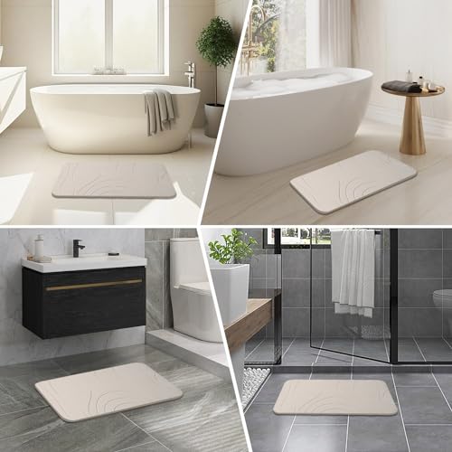 Stone Bath Mat, 2 Pack Diatomaceous Earth Shower Mat, Non-Slip Super Absorbent Quick Drying Bathroom Floor Mat, 24x15, Greyish White - color: Greyish White