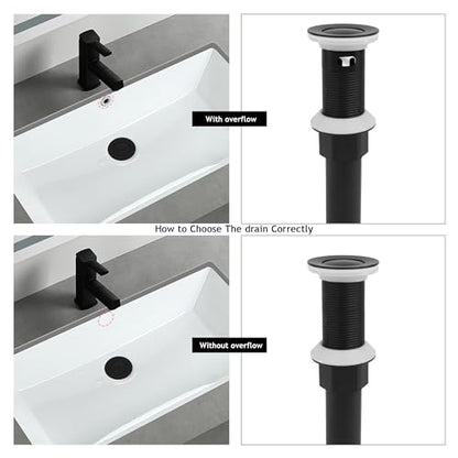 Bathroom Sink Drain,Drain Stopper Bathroom Sink with Overflow,Small Cap Pop Up Drain Assembly with Detachable Strainer Basket,Built-in Anti-Clogging, Stainless Steel Nut Matte Black - color: Matte Black-small Cap, style: With Overflow
