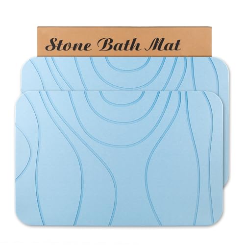 Stone Bath Mat, 2 Pack Diatomaceous Earth Shower Mat, Non-Slip Super Absorbent Quick Drying Bathroom Floor Mat, 24x15, Blue - color: Blue