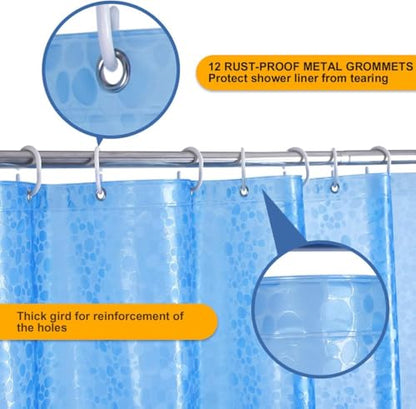 WELTRXE EVA 8G Shower Curtain Liner, 72x72 Inch 3D Blue Pebble Heavy Duty Waterproof Bathroom Shower Liner with Weighted Magnets Thick Clear Plastic Shower Curtains for Shower Stall, Bathtub, 12 Hooks - color: Pebble - Blue, size: 72"W x 72"L (Pack of 1)