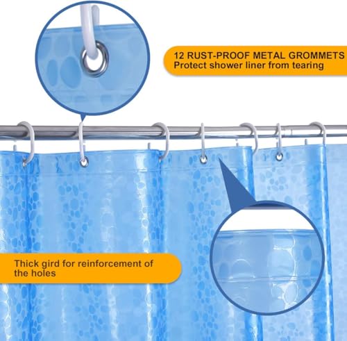 WELTRXE EVA 8G Shower Curtain Liner, 72x72 Inch 3D Blue Pebble Heavy Duty Waterproof Bathroom Shower Liner with Weighted Magnets Thick Clear Plastic Shower Curtains for Shower Stall, Bathtub, 12 Hooks - color: Pebble - Blue, size: 72"W x 72"L (Pack of 1)