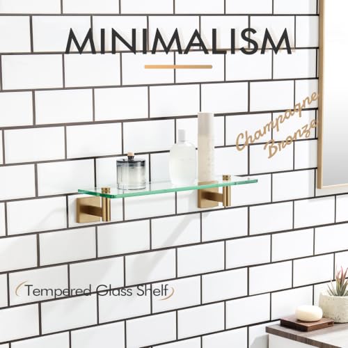 KOKOSIRI Wall Shelves Bathroom Hardware Glass Floating Shelf 16-Inch for Bedroom, Living Room, Kitchen, Hanging Rack Champagne Bronze B1105CPG-L16 - color: Champagne Bronze, size: 16-Inch