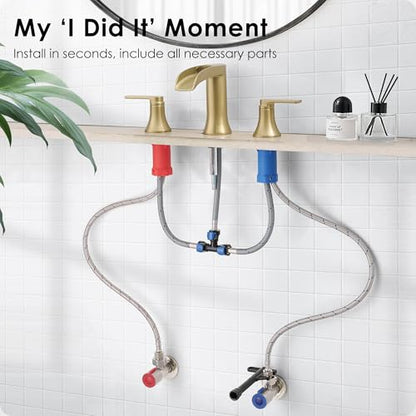 Brushed Gold Bathroom Faucet 3 Hole, 4-8 Inch Brass Widespread Waterfall Bathroom Sink Faucets with Pop Up Drain and cUPC Supply Line, 2 Handles for Vanity, Lavatory, Restroom, Apartment, Modern - color: Brushed Gold - Elegant