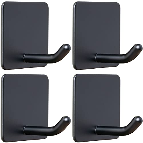 Adhesive Towel Hooks No Drill Wall Hooks Stick on Wall Hangers Shower Hooks for Inside Shower Bathrooms Kitchen Door Black -4 Packs - color: Black