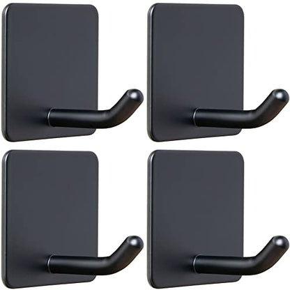 Adhesive Towel Hooks No Drill Wall Hooks Stick on Wall Hangers Shower Hooks for Inside Shower Bathrooms Kitchen Door Black -4 Packs - color: Black
