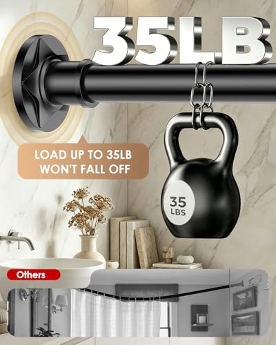 Matte Black Extra Long Tension Shower Curtain Rod No Drilling Adjustable 30-108 In(9ft) 1.1" Diameter Stainless Steel, Rustproof Heavy Duty, Room Divider for Bathroom Window Patio Closet - color: Black, size: 30-108''
