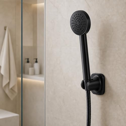 Handheld Shower Head Holder, Adhesive Showerhead Bracket, Angle Adjustable Shower Wand Holder Wall Mounted, Black - color: Black
