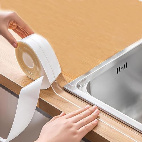Caulk Tape, 10.5FT Peel and Stick Waterproof Seal Tape - No Tools No Mess Self-Adhesive Waterproof Tape for Toilet Bathtub Sink Tub Kitchen Countertop, Flexible PVC Strip Filler Caulking Tape - color: 1 Roll-Clear