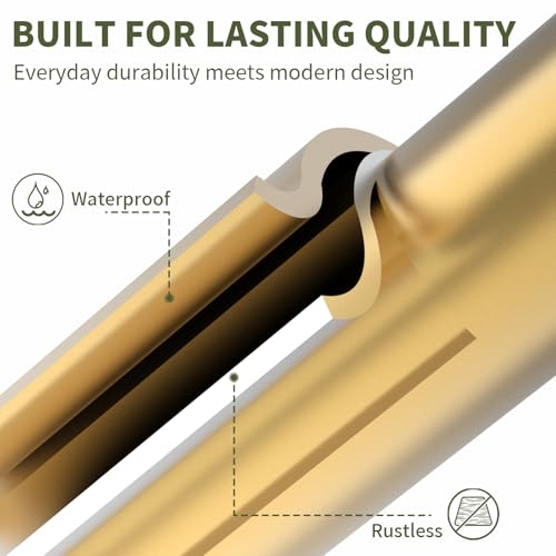 Self Adhesive Towel Bar for Bathroom 24ich Stainless Steel and Zinc Alloy No Drill Towel Rack Heavy Duty Hanger Stick On Hand Towel Holder for Kitchen, Cabinet, Door, Shower, Brushed Gold - color: Brushed Gold