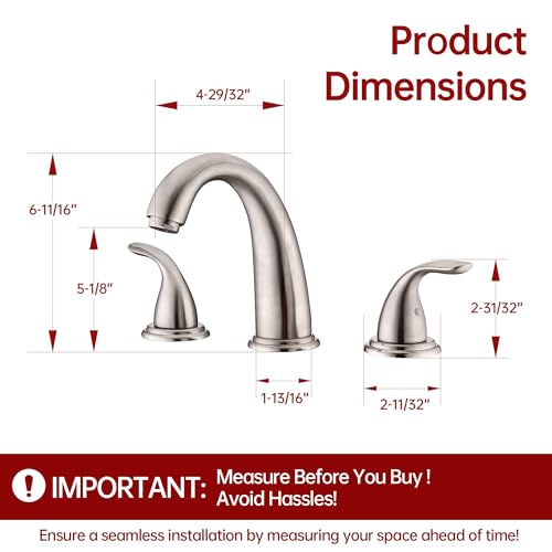 SUMERAIN Two Handle Roman Tub Faucet Brushed Nickel | with Valve, High Flow, 3 Hole, Brass, Classic Style, for Bathroom - color: Brushed Nickel, size: 4-29/32" spout reach
