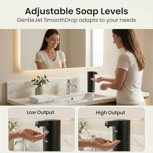 GentleJet SmoothDrop Automatic Liquid Soap Dispenser Touchless, No-Drip Precision Pump, USB-C Rechargeable, 304 Stainless Steel, Waterproof Countertop Dispenser for Kitchen & Bathroom Sink, 270 ml - color: Black