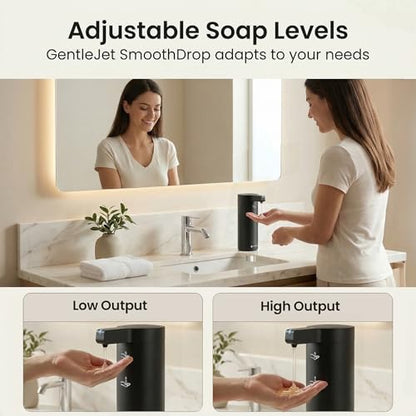 GentleJet SmoothDrop Automatic Liquid Soap Dispenser Touchless, No-Drip Precision Pump, USB-C Rechargeable, 304 Stainless Steel, Waterproof Countertop Dispenser for Kitchen & Bathroom Sink, 270 ml - color: Black