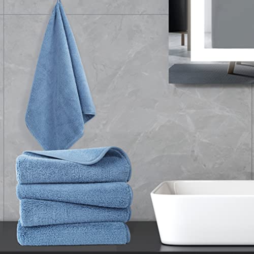 POLYTE 330 GSM Poly Blend Microfiber Quick Dry Hand Towel, 16x30 in | 4 Pack, Oversize, Lint Free, Hanging Loop - color: Blue