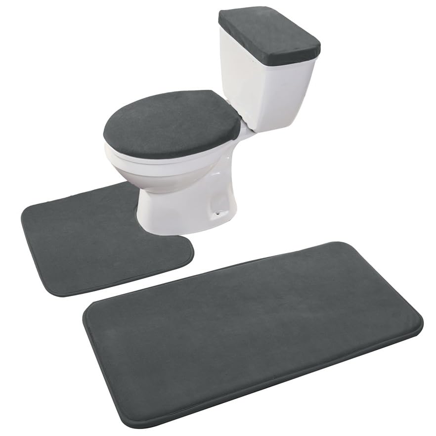 Madeals Memory Foam Bathroom Toilet Rug Set 4 Piece with Toilet Lid Cover and Tank Covers Carbon Gray - color: Dark Gray