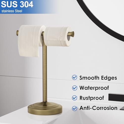 RUMOSE Antique Brass Hand Towel Holder Stand Countertop Towel Rack | 13 Inch Bathroom Kitchen Vanity T-Shape Towel Stand Free Standing Stainless Steel Towel Bar Towel Ring - color: Antique Brass