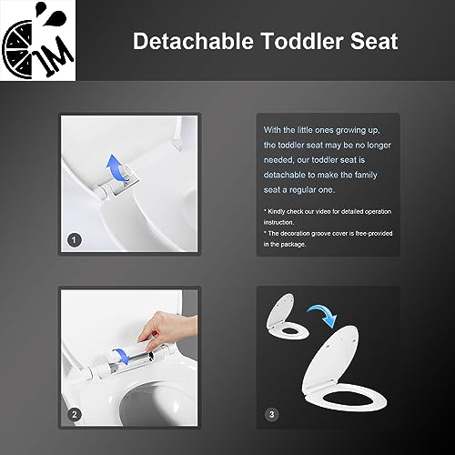 1M Family Toilet Seat, Patented Slow Close & Quick Releasing Technology, Anti-Wiggling, Easy to Install and Clean, Standard Elongated with Toddler Seat Built In (2 Pieces) - style: Elongated with Toddler Seat Built In