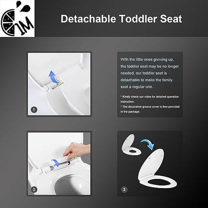 1M Family Toilet Seat, Patented Slow Close & Quick Releasing Technology, Anti-Wiggling, Easy to Install and Clean, Standard Elongated with Toddler Seat Built In (2 Pieces) - style: Elongated with Toddler Seat Built In