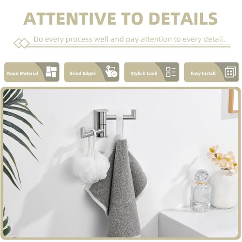 Suyar Double Towel Hook Brushed Nickel, Bathroom Swivel Coat Robe Holder | Space-Saving Wall Hook with 2 Rotatable Arms, Robe Hook for Bathroom Kitchen RV, SUS304 Stainless Steel, Wall Mounted - color: Brushed Nickel, size: 1 Pack