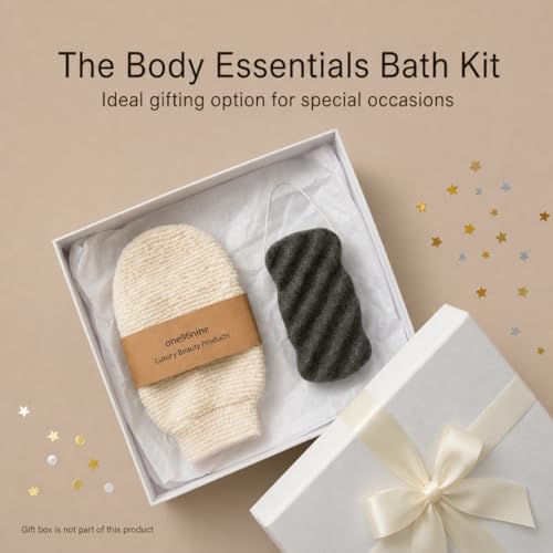 Korean Exfoliating Hemp Glove & Konjac Body Sponge Set. Deep Exfoliating Soft Body Scrubber Glove & Konjac Body Sponge, Dead Skin Remover for Keratosis Pilaris, 100% Vegan