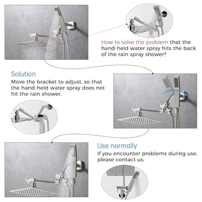 G-Promise All Metal 10" Dual Square Shower Head Combo | Rain Shower Head | Handheld Shower Wand | Adjustable | 3-Way Diverter | 71" Extra Long Hose - A Bathroom Upgrade(Brushed Nickel) | Built to Last, Easy Install, Adjustable Height & Angle for All Heigh