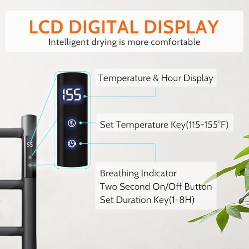 Heated Towel Racks for Bathroom,Smart 8-Bar Towel Warmer with Digital Touchscreen-Marble Base,Adjustable 115-155°F & 1-8H Timer,Freestanding Bathroom Heater for Spa Luxury,Grey