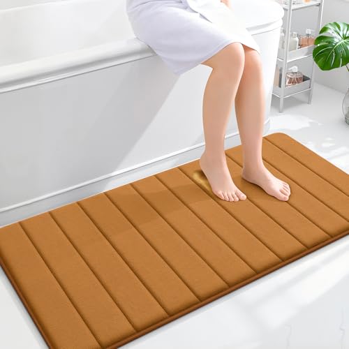 OLANLY Memory Foam Long Bathroom Rugs Runner 47x24, Super Soft Absorbent | Ochre, Quick Dry Bath Mat, Machine Washable Shower Floor Rugs, Bathmat Carpet for Bathroom Floor, Tub and Shower - color: Ochre, size: 47" X 24"