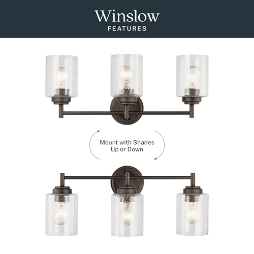 Kichler Winslow 21.5" Vanity Light in Olde Bronze®, 3-Light Transitional Bathroom Light with Clear Seeded Glass. (21.5" W x 9.25" H), 45886OZ - color: Old Bronze, size: 21.5"