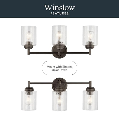 Kichler Winslow 21.5" Vanity Light in Olde Bronze®, 3-Light Transitional Bathroom Light with Clear Seeded Glass. (21.5" W x 9.25" H), 45886OZ - color: Old Bronze, size: 21.5"