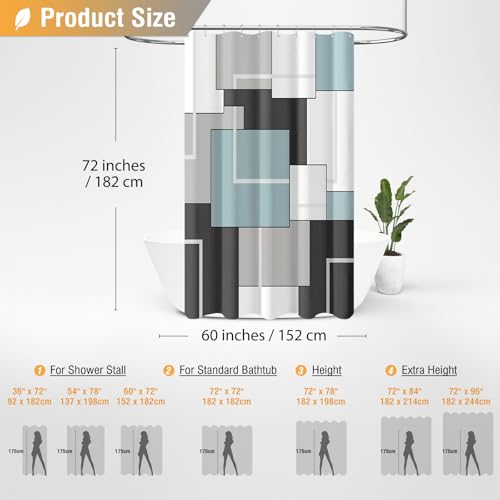 60x72 Stall Geometric Waterproof Fabric Shower Curtain Set, Fog Blue | Narrow Long, Premium Polyester, Weighted Hem, 10 Plastic Hook, Vibrant Color, Wrinkle-resistant, Quick-Dry, Machine Washable - color: Fog Blue, size: 60"W x 72"L (Pack of 1)