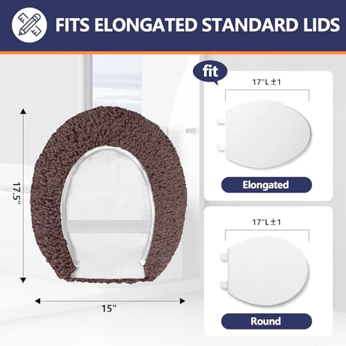 Soft Microfiber Toilet Lid Cover 17.5" x 15" Machine Washable | Solid Toilet Seat Cover Adjustable Rubber Backing Fits Most 16 -17.5" L x 14-16" W Round Oblong and Elongated Toilet Seat - color: Taupe