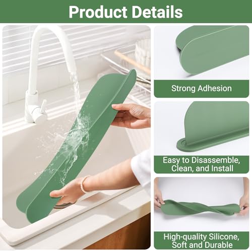 19.3 inch Silicone Sink Splash Guard, Splash Guard for Kitchen Sink Area, Backsplash Protector for Kitchen Countertop & Bathroom Bathtub with Non-Slip Strong Suction, Sage Green - color: Sage Green
