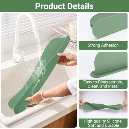 19.3 inch Silicone Sink Splash Guard, Splash Guard for Kitchen Sink Area, Backsplash Protector for Kitchen Countertop & Bathroom Bathtub with Non-Slip Strong Suction, Sage Green - color: Sage Green
