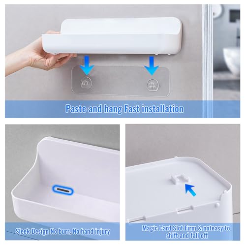 Diesisa Acrylic Wall Mount Organizer, Adhesive Shelves,2Pc Bathroom Shelves | Self Adhesive Shelf, Shower Caddies, No Drilling Hang Wall, Stick on Shelf with 3Pcs Tapes, for Bathroom,Living Room - White - color: 2pcs-white