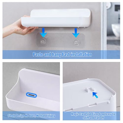 Diesisa Acrylic Wall Mount Organizer, Adhesive Shelves,2Pc Bathroom Shelves | Self Adhesive Shelf, Shower Caddies, No Drilling Hang Wall, Stick on Shelf with 3Pcs Tapes, for Bathroom,Living Room - White - color: 2pcs-white