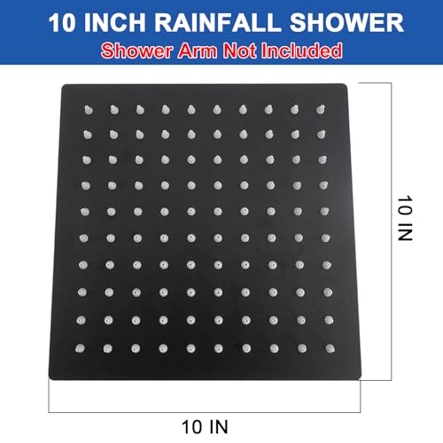 NearMoon Rain Shower Head, High Flow Stainless Steel Square Rainfall Shower, High Pressure Design, Awesome Shower Experience Even At Low Water Flow (10 Inch, Matte Black) - color: Matte Black, size: 10 Inch Square