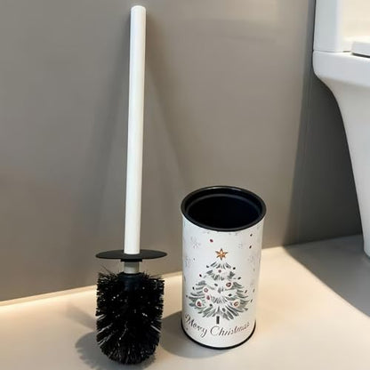 Toilet Brush and Holder Set, Stainless Steel, Round Base and Long Handle for Bathroom Deep Cleaning, Drip-Proof, Space Saving for Storag - color: Christmas Tree
