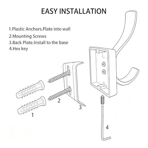 Brushed Nickel Towel Robe Clothes Coat Hooks for wall | Heavy Duty Wall Mount Rust-proof Double towel hooks for Bath Bedroom Kitchen Pool Garage Hotel - color: Brushed Nickel 4