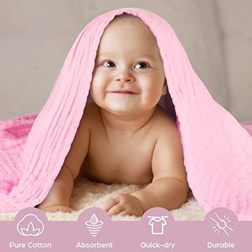 Baby Bath Towels, Super Soft Cotton Receiving Blanket for Baby's Delicate Skin,2Pack Swaddle Blanket for Newborns Toddlers Boy Girl,Baby Registry as Shower (White+Pink) - color: White+pink