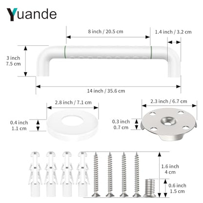 Grab Bars for Shower 14", YuanDe White Bath Grab Bar with Anti-Slip Grip and Safety Luminous Circles, Stainless Steel Bathroom Safety Handrail Support, Safety Bar Handle for Disabled Elderly Pregnant - size: 14inch-1 Pack