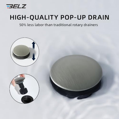 BELZ Nickel Bathroom Faucet, Lead-Free for 1 or 3 Hole 4" Vanity Sink | NSF372 Compliant,Anti-peeling PVD Finish,Includes Pop-up Drain & Hoses,Single Handle Modern Design, Easy DIY Install - color: Brushed Nickel