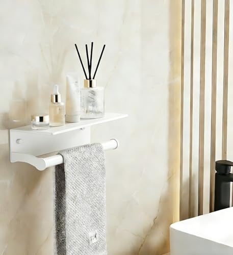 White Paper Towel Holder Wall Mount with Thickened Shelf for Bathroom,Matte White Adhesive Hand Towel Holder,Bathroom Kitchen RV - color: White, size: Thick