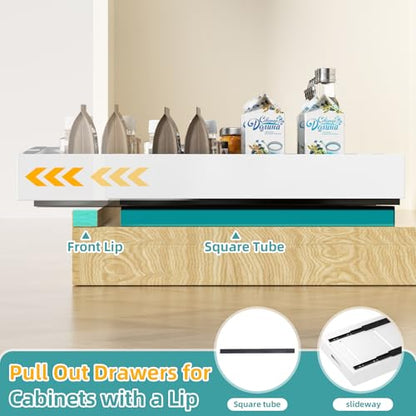 HBL' 1 Pack | 21" Deep Pull Out Cabinet Organizer Adhesive, (13.8" to 22.0") Width Expandable Sturdy Carbon Steel Roll-Out Drawers, Designed for Frameless Cabinets, Slide-Out Shelves for Pantry. - size: 21"D x (13.8" to 22.0)"W x 3.1"H