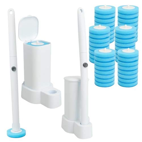 IwIeIaIrI Disposable Toilet Brush and Holder Set with 48 Refills, Square | Wall mount holder design, cleaning wand removes limescale for bathroom & bathtub sanitation. - color: White Handle