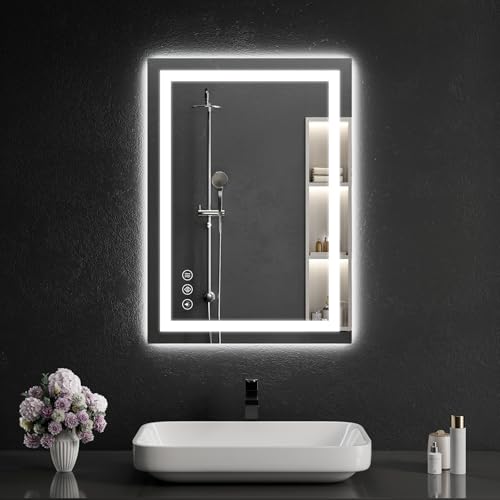 20"x28" LED Bathroom Mirror with Lights, Dimmable, Anti-Fog, Lighted Bathroom Vanity Mirror for Wall, Backlit + Front Lit, Memory Function, Shatter-Proof, Tempered Glass - size: 28"L x 20"W