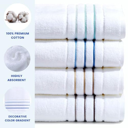 Bath Towels Set for Bathroom – Luxury 6-Piece Cotton Towels, Soft Absorbent & Quick Dry, 600 GSM Bath Towels for Bathroom, Hotel Spa Quality (White/Blue Azure, 6- Bath Towel Set) - color: White/Blue Azure