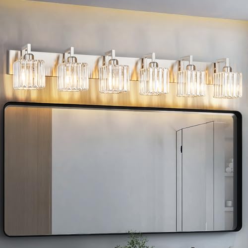 Modern Bathroom Vanity Light 6-Lights Brushed Nickel Vanity Light Crystal Wall Light Bathroom Light Fixtures - color: Nickel Crooked, size: 6-light