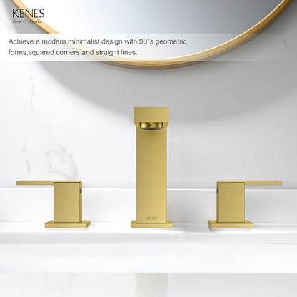 Brushed Gold Widespread Bathroom Faucet 3 Hole Vanity Faucet 2 Handle | Bathroom Sink Faucet with Pop Up Drain & Supply Lines, Lead-Free cUPC & NSF Certified, 8 Inch Faucet for Vanity Restroom Sink - color: Brushed Gold