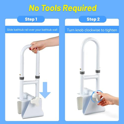 Bathtub Grab Bars for Seniors, Tub Handle Grab Bar for Elderly Bath Support, Bathtub Safety Rail, Assistance Bathtub Handle Clamp for Bathroom, 3.3"- 7" Width Adjustable, White