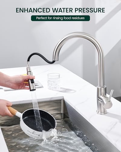 Metal Kitchen Faucet Head Replacement with 15 Adapters | 2-Mode Pull Down Kitchen Faucet Spray Head, High Pressure Sink Sprayer Nozzle Stainless Steel, Brushed Nickel - color: Brushed Nickel