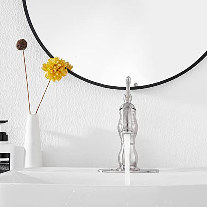 Bathroom Faucet Brushed Nickel GGStudy 360° Swivel Bathroom Vanity Faucet Single Handle One Hole Bathroom Sink Faucet Basin Matching Pop Up Drain with Overflow - color: Brushed Nickel, size: Short
